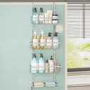 SWTYMIKI Over The Door Shower Caddy - 4 Tier Rustproof Hanging Shower Organizer with Adjustable Shelves, 40 Hooks & Soap Holder, Hanging Shower Rack Storage for Bathroom Accessories, Silver