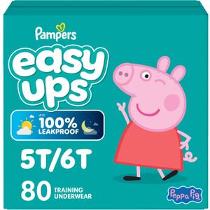 Easy Ups Girls & Boys Potty Training Pants, Size 7 (5T-6T), 80 Count, Peppa Pig Absorbent Pull Up Training Underwear, Up to 100% Leakproof Day and Night, Hypoallergenic