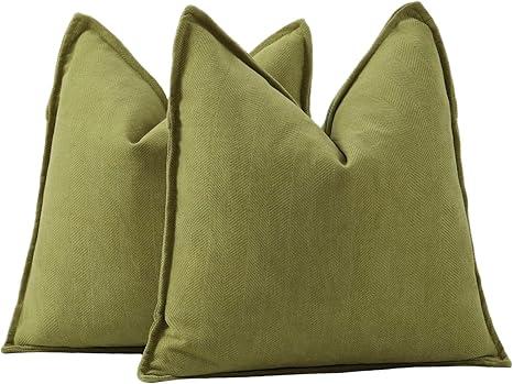 MADIZZ Textured Chenille Throw Pillow Covers Set of 2 Super Soft Decorative Pillow Covers Boho Cushion Covers Modern Pillowcases Farmhouse Home Decor for Sofa Bedroom 22x22 inch Moss Green