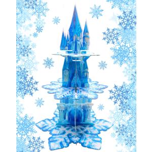 Benvo 3-Tier Cupcake Stand Tower Snowflake Cardboard Cupcakes Tier Stand Holder for Dessert Display Birthday Party Decoration Tea Party Supplies Princess Party Centerpiece Decor Baby Shower (Blue)