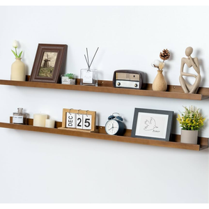 Picture Ledge Wall Shelves 48 inch Width Set of 2, Solid Pine Wood Rustic Floating Ledge Shelves for Wall for Kids' Room Bedroom Kitchen Bathroom Living Room Nursery Display Wall Decor, Walnut