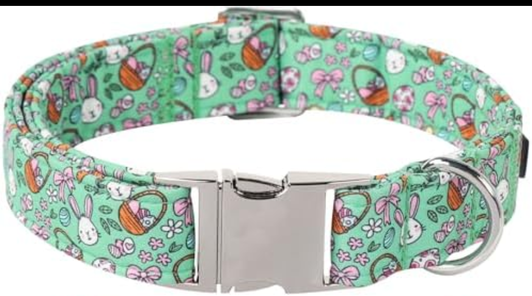 Lionet Paws Easter Dog Collar,Green Eggs Dog Collar for Small Dogs, Adjustable Cotton Rabbit Bowtie Pet Puppy Collars for Small Dogs