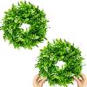 2 Pcs Christmas Boxwood Wreath Artificial 10 Inch Green Leaves for Front Door Cabinets Wreath Indoor Outdoor Wall Decor Christmas Wall Home Kitchen Decoration