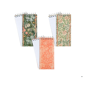 The Gifted Stationary Skinny Notebook Set - 3-Pack Spiral Top Notepads, Hard Cover (8.4 x 3.75 in, 100 Sheets/200 Pages) - William Morris Inspired - Portable Long Thin Notebook for Lists & Notes