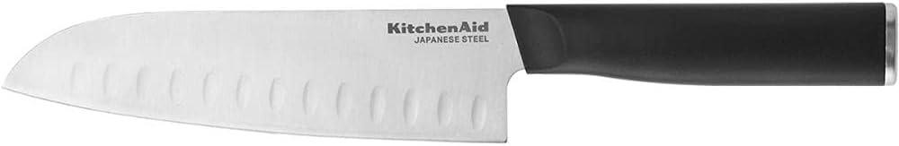 KitchenAid Classic Santoku Knife with Custom-Fit Blade Cover, 7-inch, Sharp Kitchen Knife, High-Carbon Japanese Stainless Steel, Black