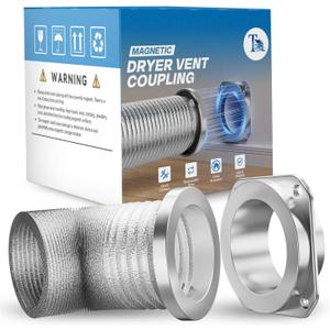 Magnetic Dryer Vent Coupling DV180 - Airtight Seal, Quick-Connect & Easy Clean, Strong Magnet Self-Alignment, Includes 4" Duct and two Clamps (stainless steel color)