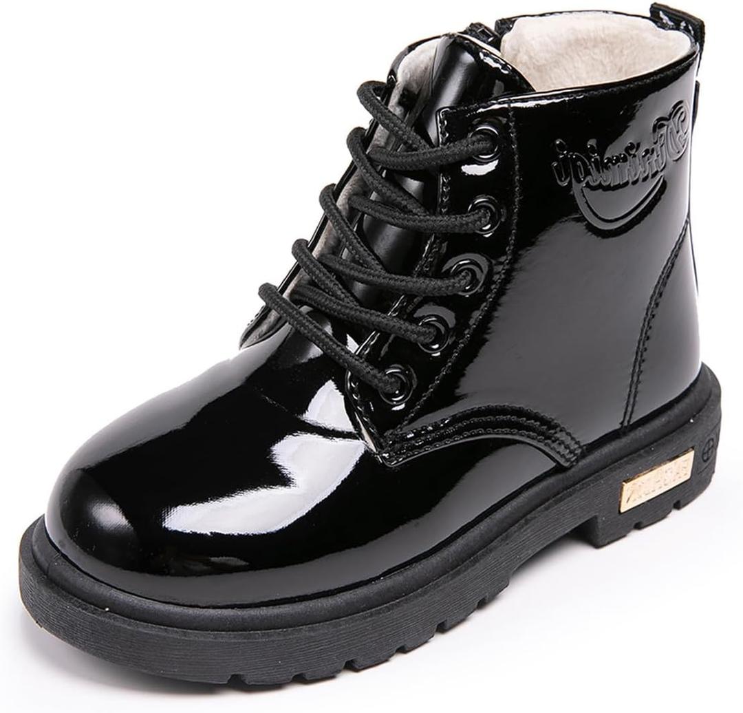 Daclay Kids Boots Children Boys and Girls Candy-Colored Waterproof and Velvet Boots (9.5 Toddler, Black)