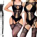 2 x Women's Mesh Lingerie Black Fishnet Baby Dolls Mini Dress Free Size Bodysuit See Through Shirts 3Pack
