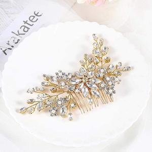 Catery Flower Crystal Bride Wedding Hair Comb Hair Accessories with Pearl Bridal Side Combs Headpiece for Women (Gold)