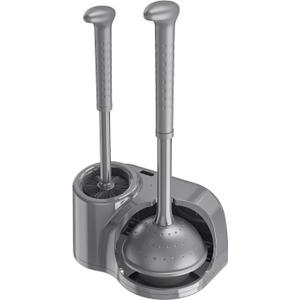 Toilet Brush and Plunger Set: 2-in-1 Heavy Duty Toilet Plunger and Bowl Brush Combo with Holder for Bathroom Cleaning - Grey