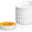 Delling Creme Brulee Ramekins  5 Piece Set, 8 oz Round Fluted Quiche Dishes, Oven Safe, White