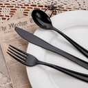 180 Pieces Black Silverware Cutlery Disposable - Plastic Flatware Set 60 Forks, 60 Knives and 60 Spoons - Heavy Duty Black Plastic Cutlery - Disposable Utensils for Halloween Party, Wedding