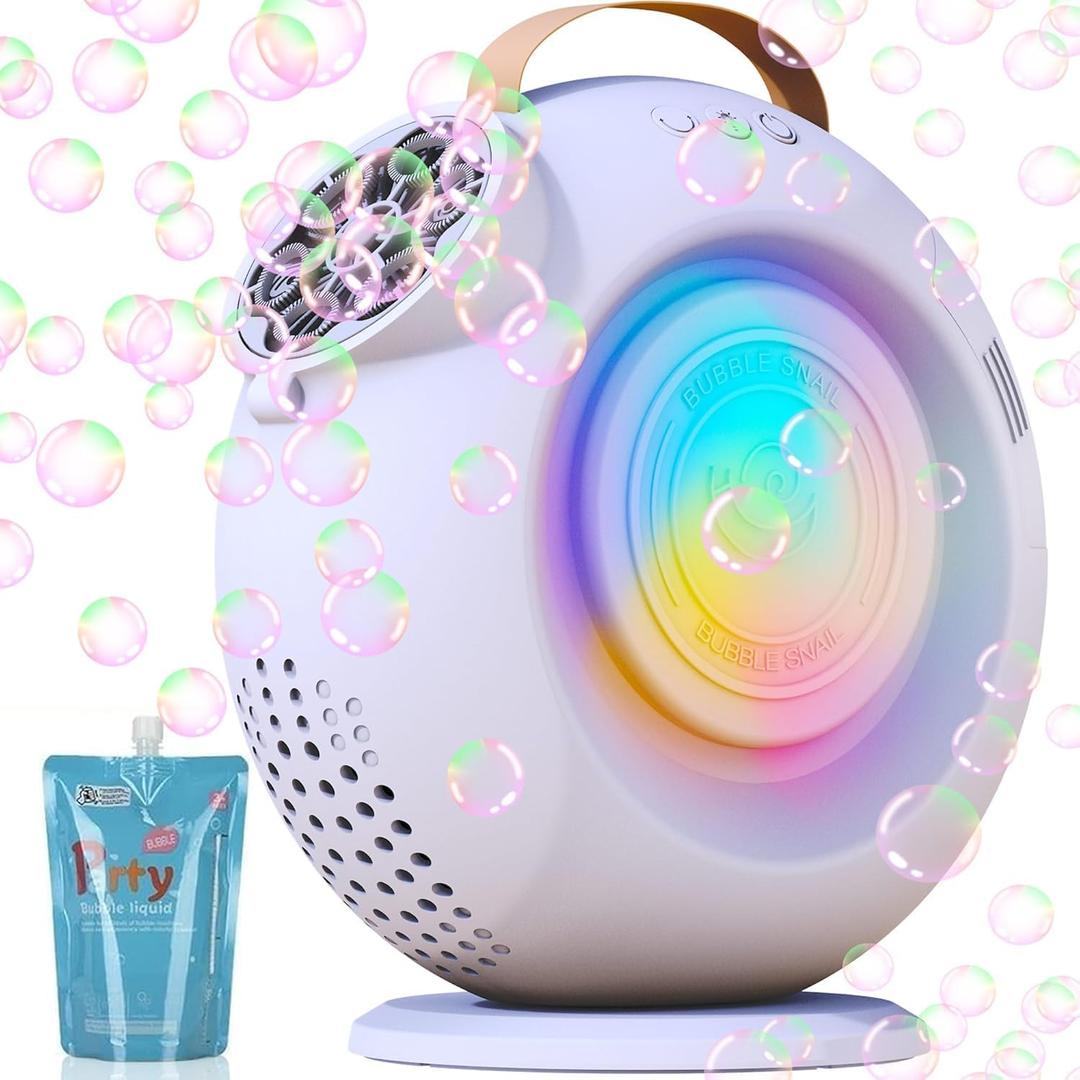 Automatic Bubble Machine for Kids & Toddlers, Rechargeable 15000+ Bubbles Per Minute with 90/360 Rotation & LED Light - Bubble Blower for Birthday Wedding Outdoor Party Gifts