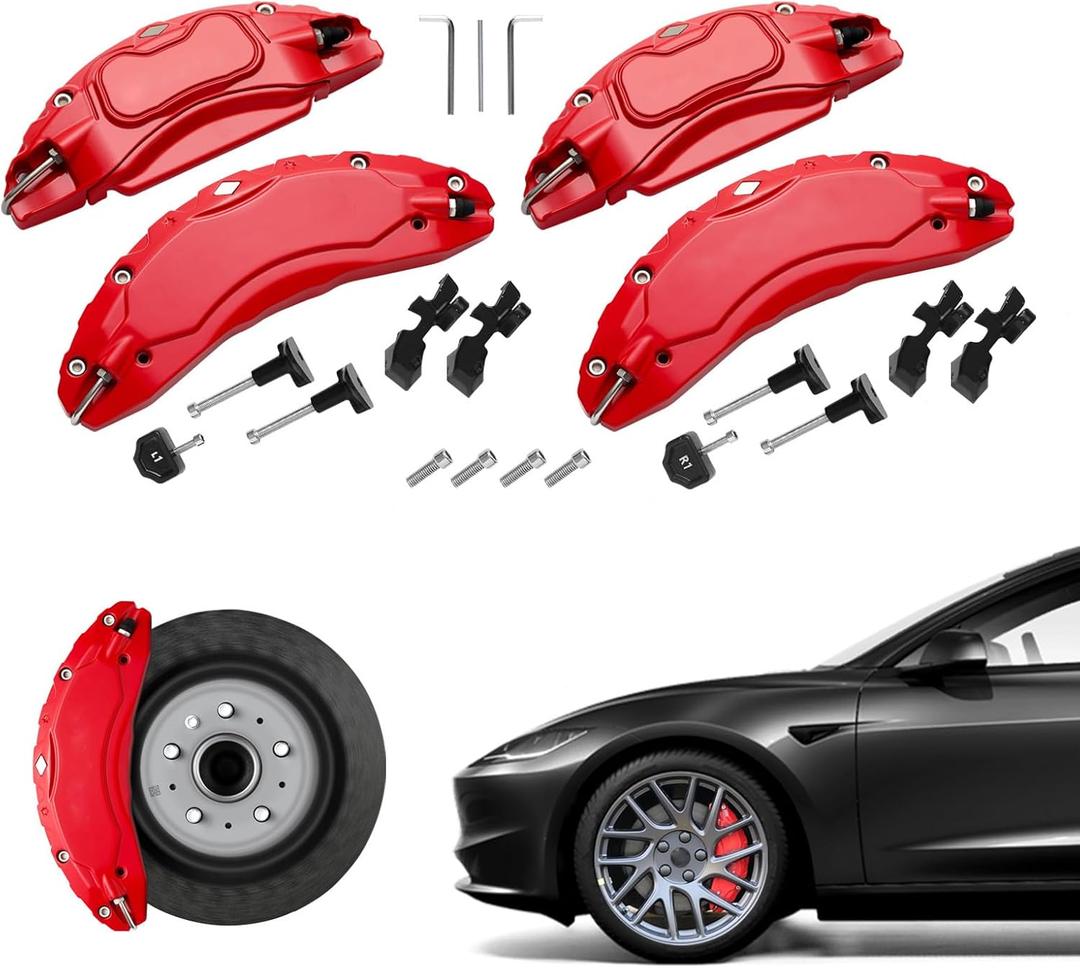 Brake Caliper Covers Set of 4 Compatible with for Tesla Model 3 Highland 2024 .18/19 inch Wheel Hub Front and Rear Brake Caliper Covers -Fit For Tesla Brake Caliper (Model 3 2024)