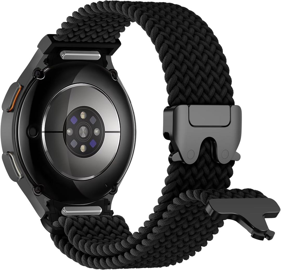 Braided Bands for Samsung Galaxy Watch 7/6/5/4/FE 40mm 44mm/Watch 6 4 Classic 46mm 42mm 47mm 43mm/5 Pro 45mm,One Click No Gap Parachute Elastic Nylon Sport Strap Wristband Galaxy Watch Band Men/Women (01-black)