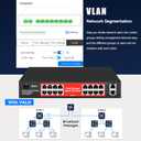 STEAMEMO 16 Port Gigabit PoE Switch, Smart Managed Gigabit Ethernet Switch, 16 PoE+ Ports@240W, Plug and Play, Vlan, Fanless, Desktop or Rackmount, Overload Protection w/ Port