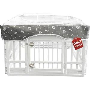 PJYuCien Dog Playpen Mesh Top Cover, Fits 36 Inch 4 Panels Regular Square Plastic Exercise Pet Pen, Adhesive Tape Connections, Grey paw(Note: Cover Only, Fence Not Included)