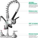 Commercial Faucet with Sprayer 21" Height 8" Center Wall Mount Kitchen Sink Faucet Brass Constructed Polished Chrome Pre-Rinse Device with Spring and 8" Add-on Spout