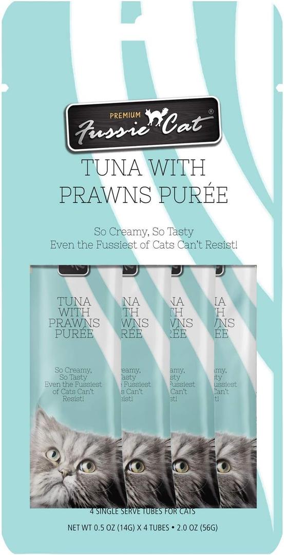 7 x Fussie Cat Tuna with Prawns Puree, lickable cat Treats, 0.5oz Pouch Pack of 4 (EXP 09/13/27)