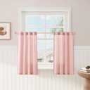 Pink Linen Cafe Farmhouse Kitchen Curtains 36 Inch Length Linen Privacy Light Filtering Pleated Short Curtains with Rod Pocket Back Tab for Over Sink Cafe Girl Bathroom Laundry Room 2 Panels 26Wx36L