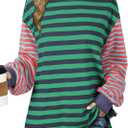 BLENCOT Women's Oversized Patchwork T Shirts Fall Long Sleeve Striped Color Block Loose Fit Pullover Tops (X-Large)