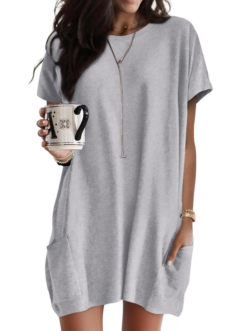 Dokotoo Casual Dresses for Women Short Sleeve T Shirt Dresses Jersey Loose Fitting Long Tops Tunic Mini Athletic Dress for Women Plus Size Grey Dress M (M)