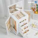 Emfogo Jewelry Box for Women, 5 Layer Large Wood Jewelry Boxes & Organizers for Necklaces Earrings Rings Bracelets, Rustic Jewelry Organizer Box with Rattan, Drawers and Mirror(Vintage White)