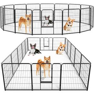 DUMOS Dog Playpen Indoor, Metal 32 Inch 16 Panels Foldable Pet Fence with Door, Outdoor Small Medium Large Dog Puppy Portable Exercise Play Pen for RV Camping, Trips, Play Yard