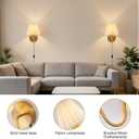 Plug in Wall Sconces Set of Two, Fabric Shade Wall Light with On/Off Switch, Plug in Wall Mount Lamps Wall Decor Set of 2, Gold Sconces Wall Lighting Fixture for Bedroom Bedside Living Room Porch