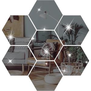 DIY Wall Decals Acrylic Mirror Sticker Set, Hexagon Mirror Wall Stickers for Living Room Bedroom Decor (Black) (8 inch)