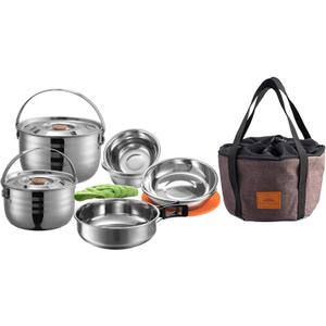 CAMPINGMOON Camping Cookware Set Stainless Steel Outdoor Nesting Cooking Mess Kit Pots Pans Bowls with Storage Carrying Tote Bag (13PCS set (MC210))