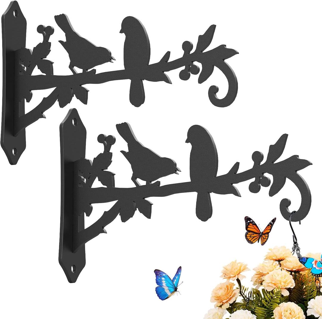 Kingsyard 2-Pack Wall Plant Hangers Outdoor Indoor, 8 Inch Heavy Duty Solid Metal Brackets with Bird Design, Anti Rust Plant Hooks for Plants, Bird Feeders, Lanterns, Wind Chimes, Bluebird Design