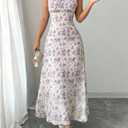 Floerns Women's Summer Floral Cami Long Dress Spaghetti Strap Wedding Guest Dresses (Purple, M)