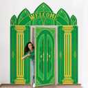 VitalCozy 4 Pcs Green Castle Door Cover 6.5 x 3 ft Green Castle Backdrop Fairytale Backdrop Wonderland Hanging Banner Porch Sign for Home Bar Backyard Decorations Halloween Cosplay Party Supplies