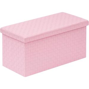 B FSOBEIIALEO Folding Storage Ottoman, Faux Leather Footrest Seat Long Shoes Bench Box Chest, Pink 30"x15"x15"