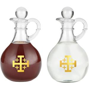 Needzo Jerusalem Cross Cruet Set, Oil and Vinegar Bottle Dispensers, Catholic Church Supplies, 6.5 Inches