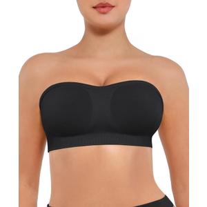 FeelinGirl Strapless Bra for Women Seamless Wireless Bralette - Strapless Support, Adjustable & Padded, Full Coverage (X-Large, Black)