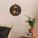 Sufamb Halloween Fall Ghost Round Wall Art Decor, Spooky Ghost Bookish Canvas Artwork Framed, Halloween Wall Hanging Prints Decorations for Bookshop Bookstore Reading Room Library Decor, 10x10 Inches