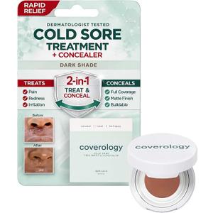 Coverology Cold Sore Treatment & Cold Sore Concealer - The Best Full Coverage Cold Sore Cover Up Makeup to Help Disguise and Soothe - Dark