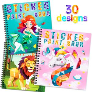 homicozy 3PCS Sticker Paint Books for Kids Ages 4-10,Unicorn Mermaid Animals Designs Paint By Stickers,Sticker By Numbers,Party Birthday Gifts for Girls 4-10,Create 30 Pictures One Stickers at A Time
