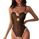 SNOMYRS Women's Sexy Bunny Roleplay Lingerie Perspective Mesh Plush Rabbit Set One Piece Bodysuit for Costume Cosplay Party