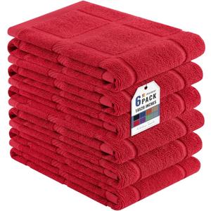 Homaxy 100% Cotton Kitchen Towels 18"x28", 6 Pack Large 380 GSM Dish Towels, Soft and Absorbent Kitchen Hand Towels with Terry Grid Design, Utility Tea Towel Set with Hanging Loop, Red