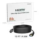 Cratree HDMI Cable 15FT Long - Certified 8K Ultra High Speed HDMI Cable,48Gbps Braided HDMI Cord,8K 60hz,4K 120hz,eARC,HDCP 2.2&2.3 - Compatible for HDTV/PS5