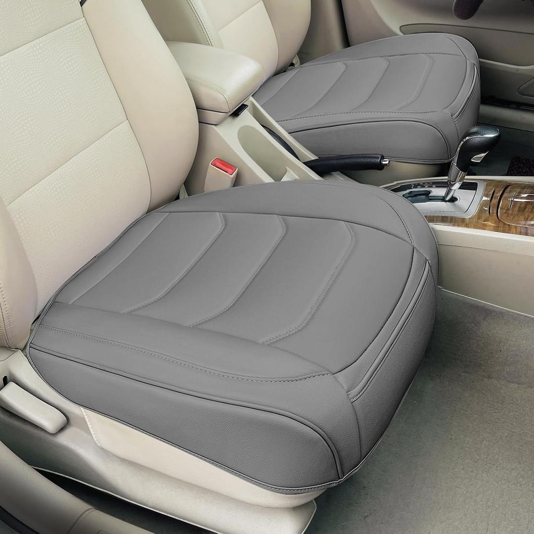 BOPUOVRE Car Seat Cover for Luxury & Comfort - PU Leather, Anti-Slip, Full Wrap Protection with Storage Pocket for Bottom Cushion - Universal Fit for 95% of Vehicles (Gray,2 Piece)
