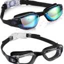 Aegend Swim Goggles for Kids Youth 3-14 Anti-Fog Anti-UV Comfort Fit Goggles for Swimming (Aqua & Clear Black)