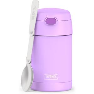 THERMOS FUNTAINER 16 Ounce Stainless Steel Vacuum Insulated Food Jar with Folding Spoon, Neon Purple