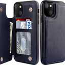 LETO for iPhone 13 Mini Case,Luxury Flip Folio Leather Wallet Cover with Card Slots and Kickstand Protective Shell 5.4" Navy Blue