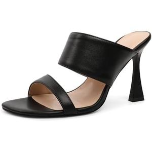 Esvowido Womens Mule Heels Square Open Toe Slip On 3.9 Inch Stiletto High Heels Mules Sandals Double Band for Party Wedding Office Date Bridal Summer Fashion, Size: 8