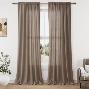 Guken Light Brown Linen Curtains 108 Inches Long 2 Panel Set Rod Pocket Semi Sheer Dining Room Cozy Bedroom Decor Cotton Look Country Rustic Farmhouse Boho Curtains 52x108