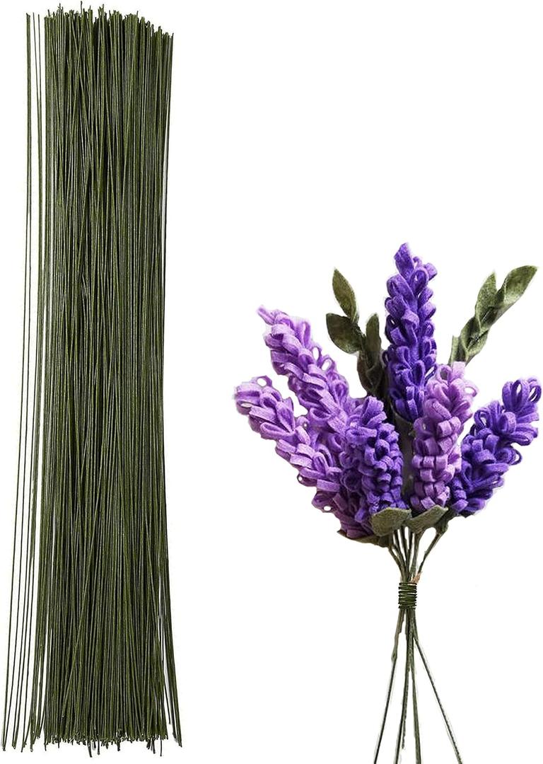 BEADNOVA Floral Stem Wire 50pcs 22 Gauge Fake Flower Stems Green Floral Wire for Flower Arrangement Florist DIY Bouquet (Dark Green, 50 Pcs)
